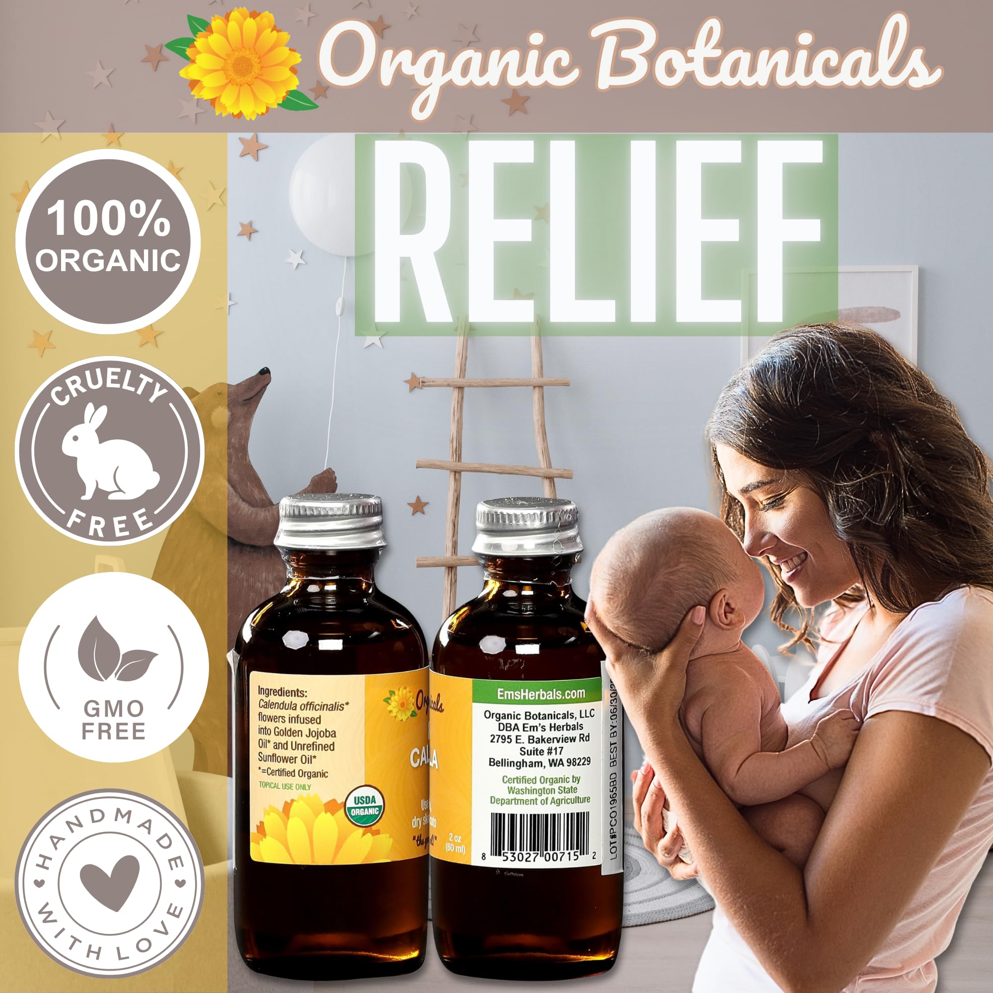 Organic Botanicals Calendula Oil made in USA from calendula blossoms.