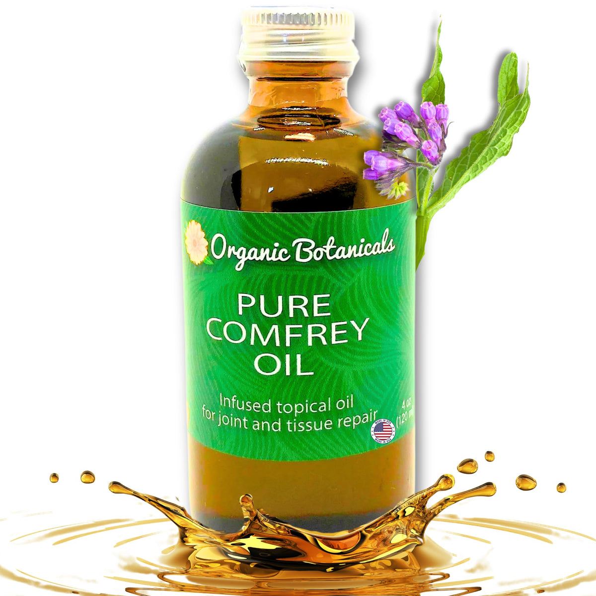 Organic Botanicals Comfrey Leaf Infused Oil bottle view showing soothing topical massage option