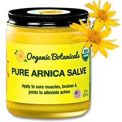 Organic Botanicals Pure Arnica Salve jar provides soothing relief for muscles and joints.