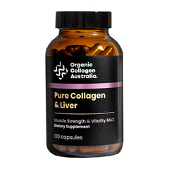 Organic Collagen Australia pure collagen bottle highlights premium capsules for daily vitality.