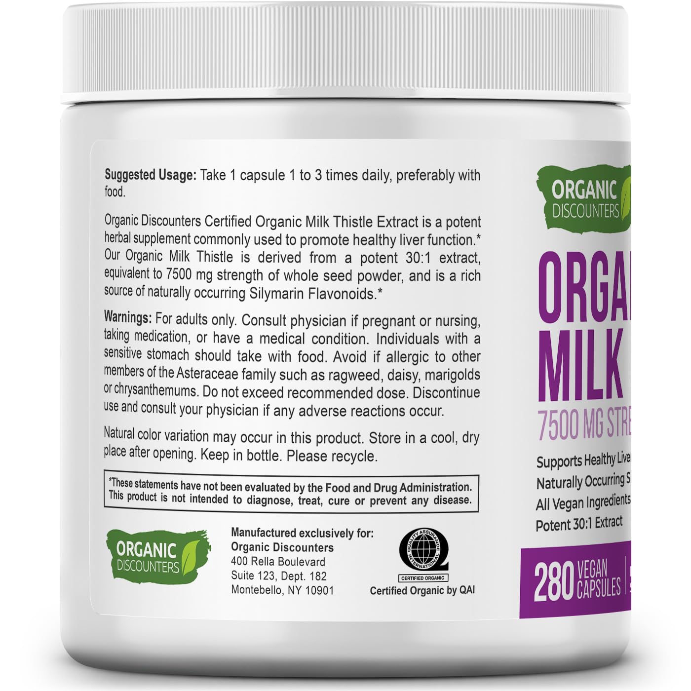Vegan, non-GMO Organic Discounters Milk Thistle capsules on a clean surface