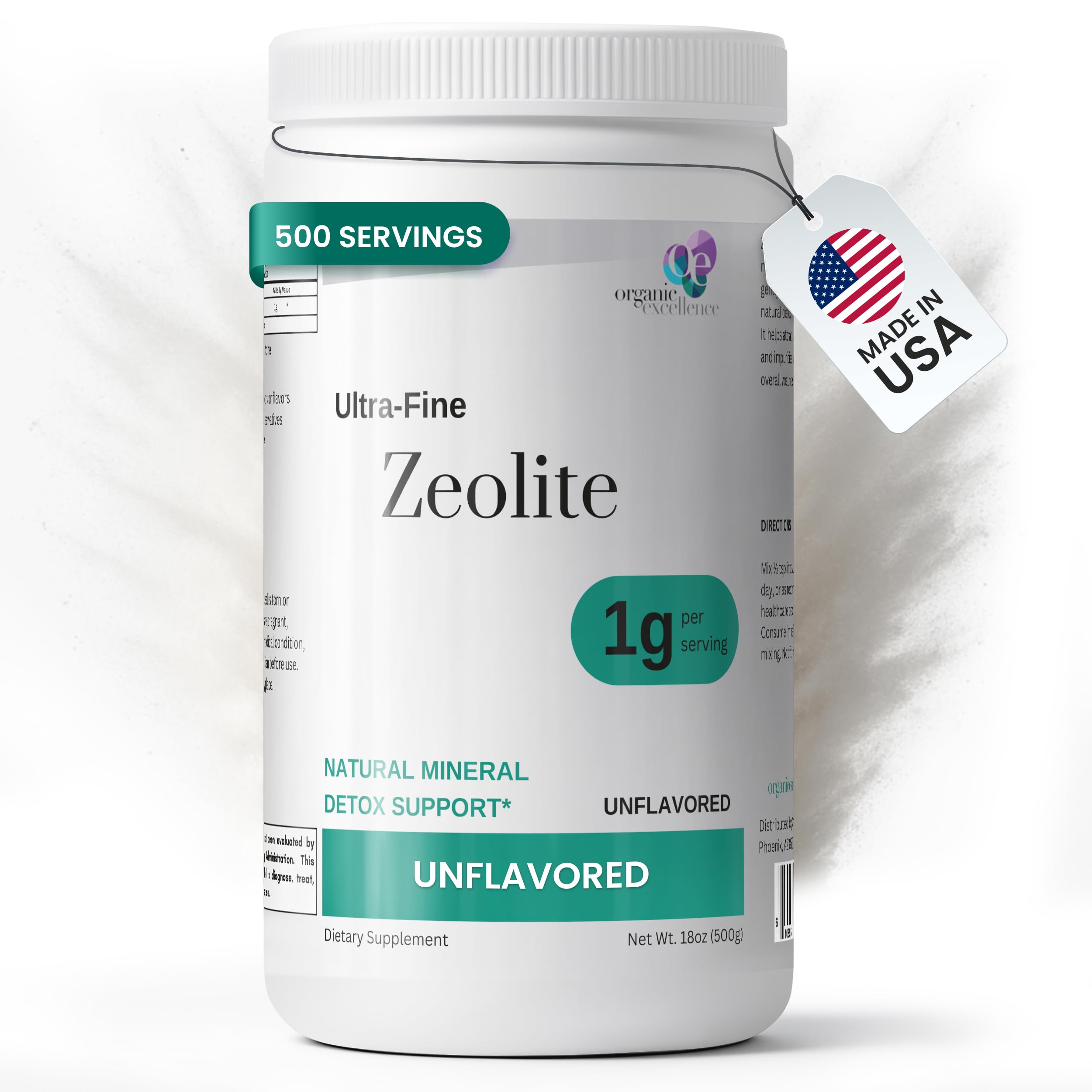 Organic Excellence Zeolite powder bottle for daily gut health support