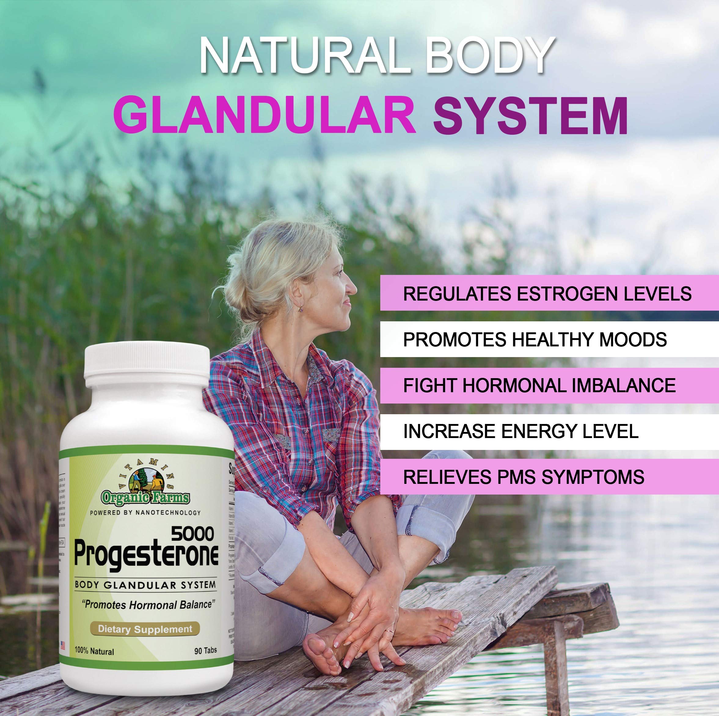 Organic Farms Vitamins Progesterone 5000 daily-dose packaging shows convenient use.