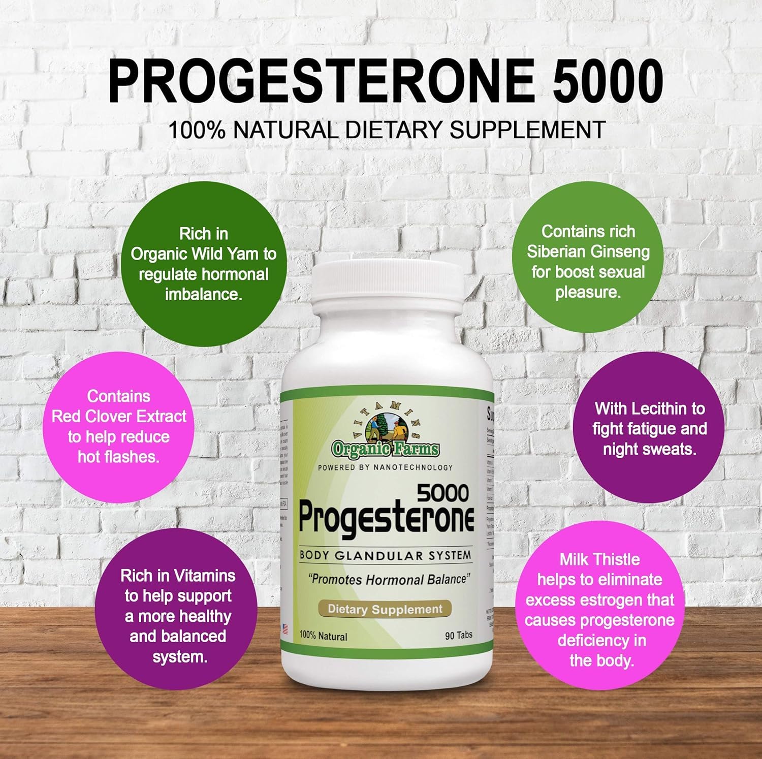 Organic Farms Vitamins Progesterone 5000 kit4 packaging shows four bottles for a complete routine.