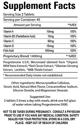 Organic Farms Vitamins Progesterone 5000 tablets closeup for easy daily wellness.