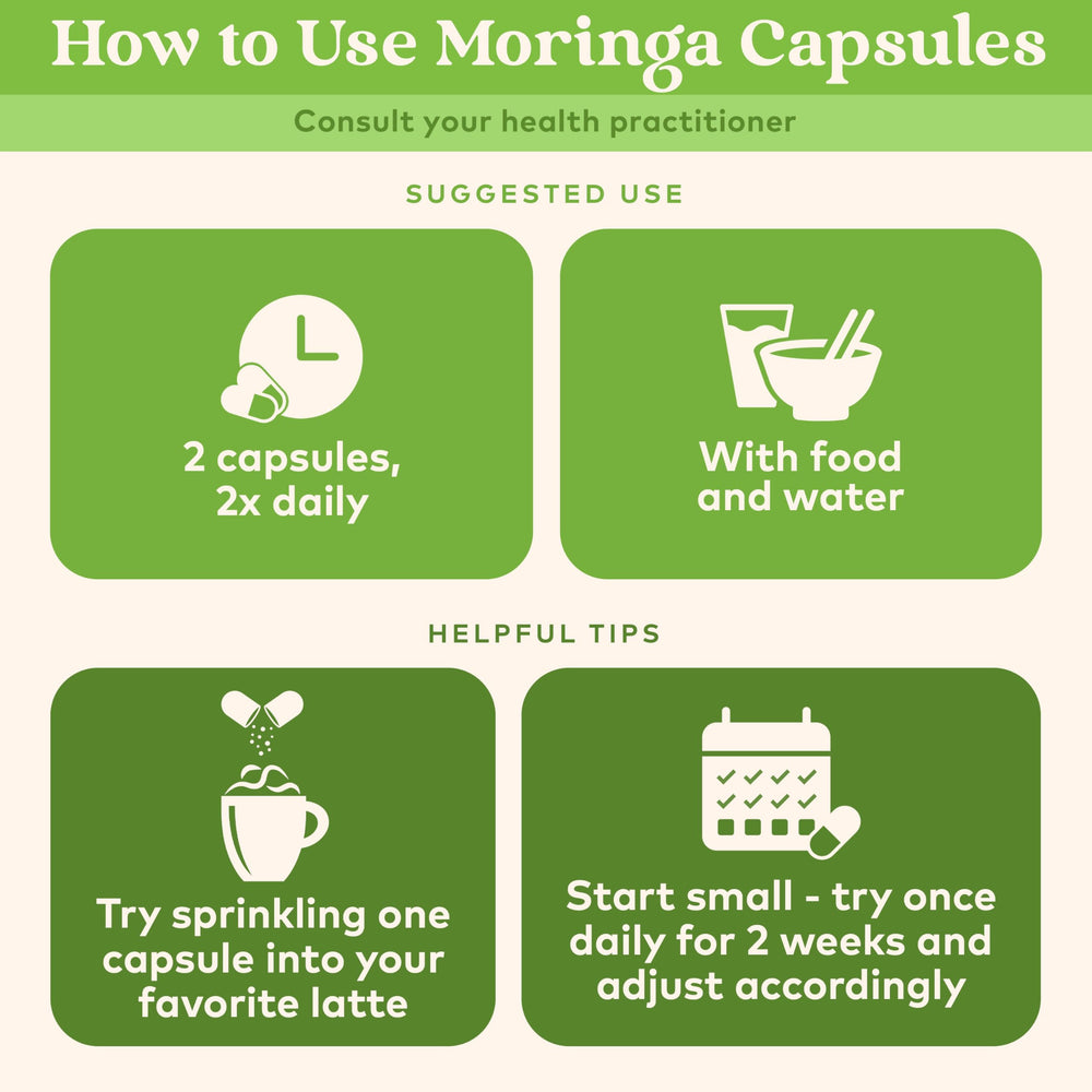 Organic India moringa capsules, digestive health and regularity focus.