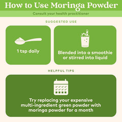 Organic India Moringa Powder scoop for easy measurement and quick nutrient boost.