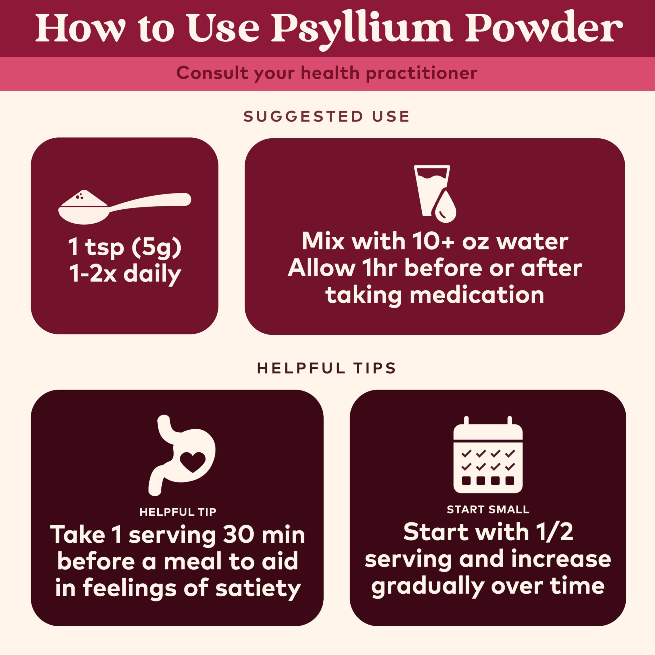Psyllium powder scoop resting on bottle, illustrating easy mixing for smoothies.