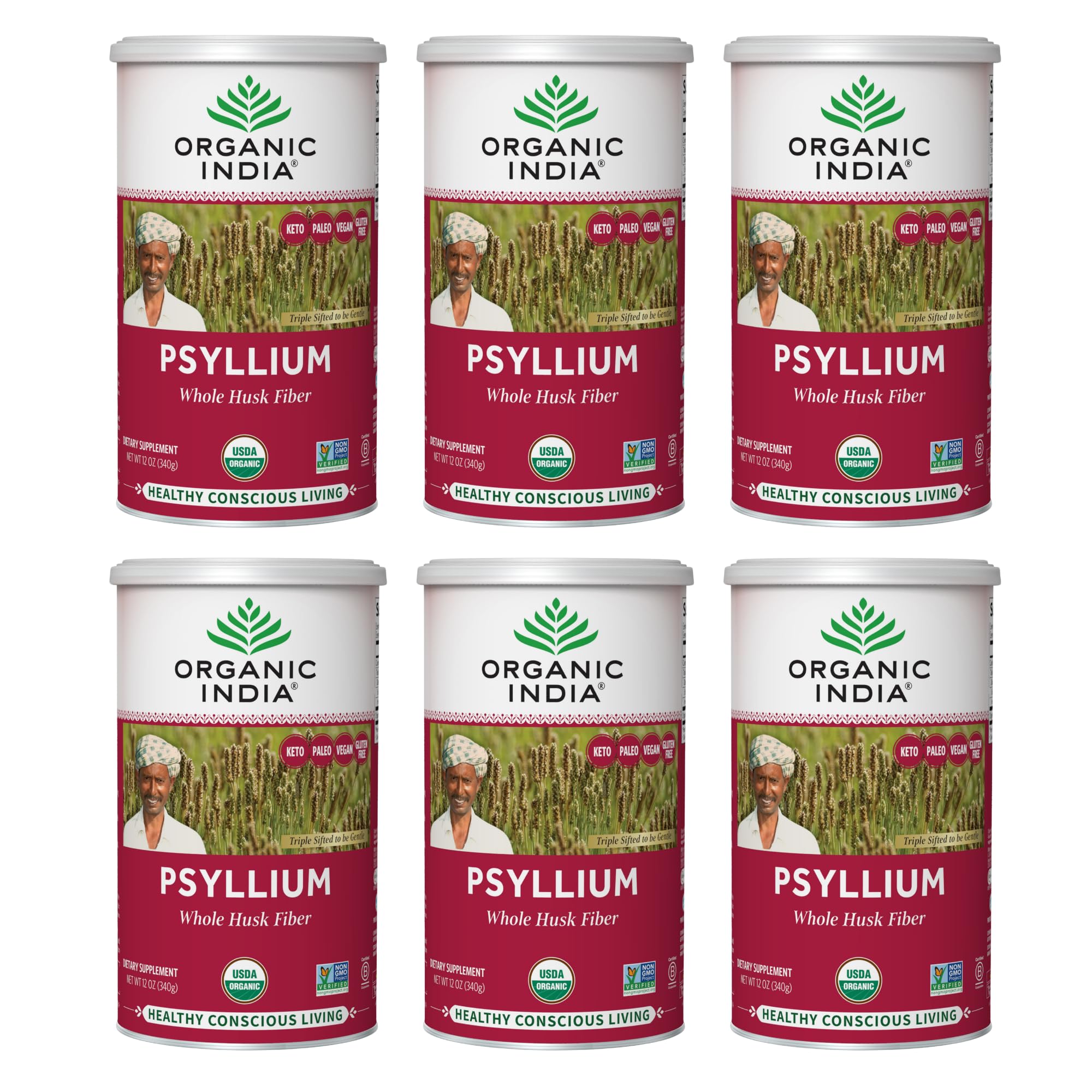 Organic India Psyllium powder made from whole husk fiber for gentle daily elimination