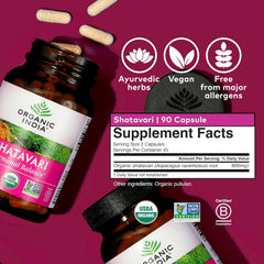 Organic India Shatavari capsules closeup reveals smooth texture and herbal formula