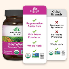 Organic India Shatavari capsules label highlighting organic and vegan certifications