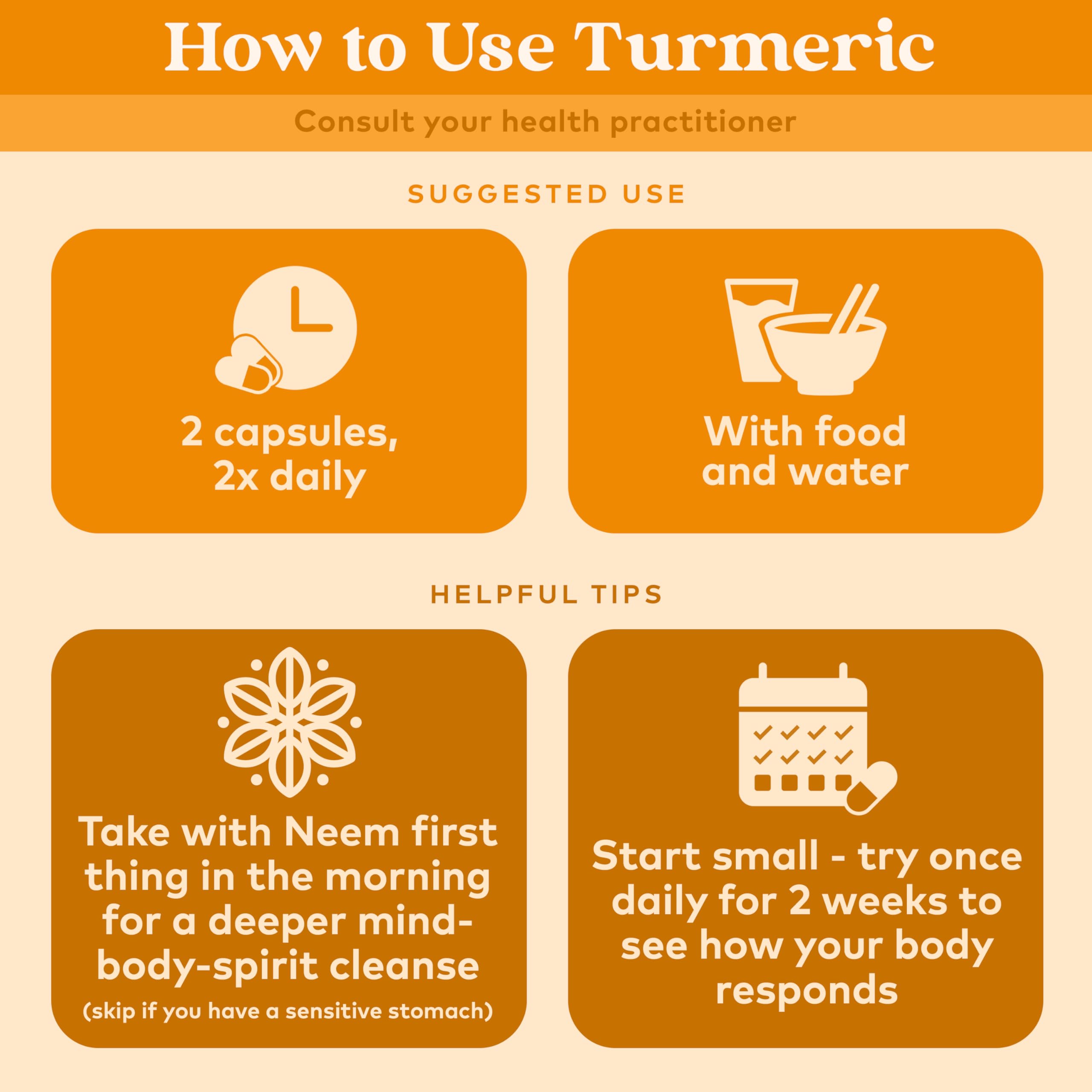 Organic India Turmeric Curcumin blend ingredients image shows pepper, ginger, and turmeric for absorption