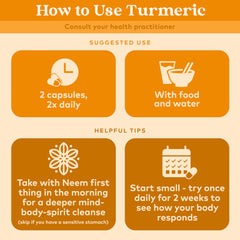 Organic India Turmeric Curcumin blend ingredients image shows pepper, ginger, and turmeric for absorption