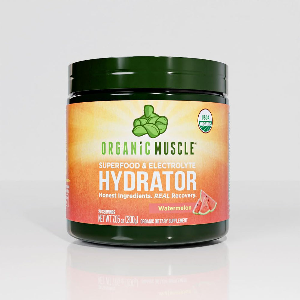 Organic Muscle Hydrator 20-serving container ready for ongoing workouts.