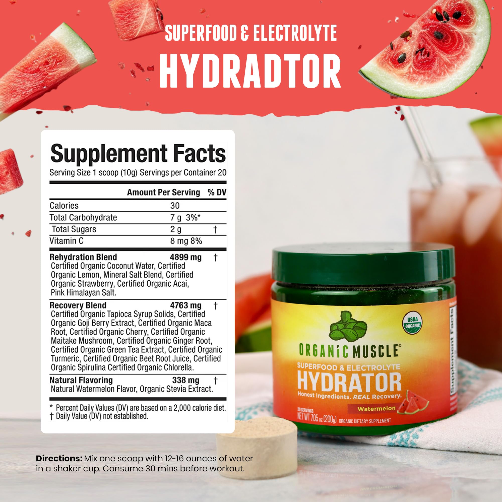 Organic Muscle Hydrator with coconut water electrolytes for natural mineral balance.