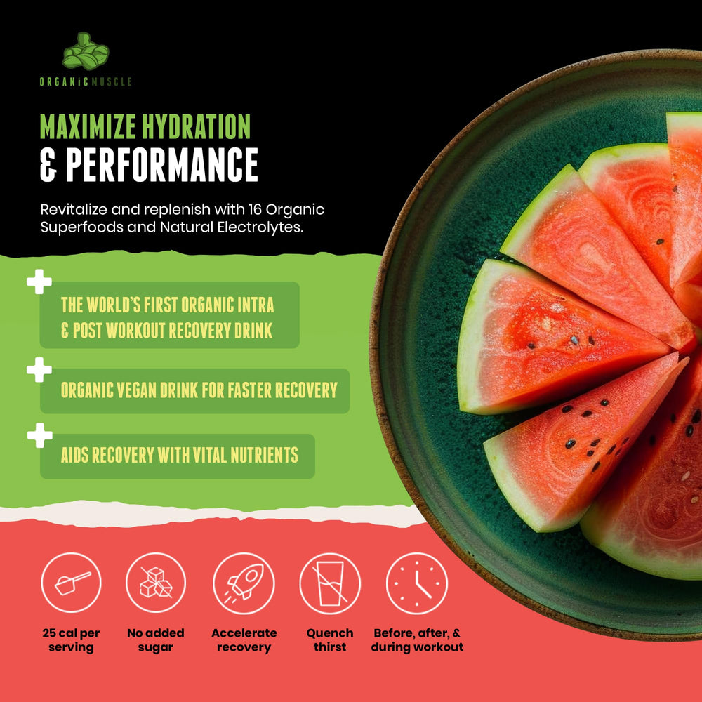 Organic Muscle Hydrator measuring scoop beside powder for precise daily portions.