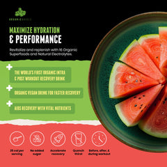 Organic Muscle Hydrator measuring scoop beside powder for precise daily portions.