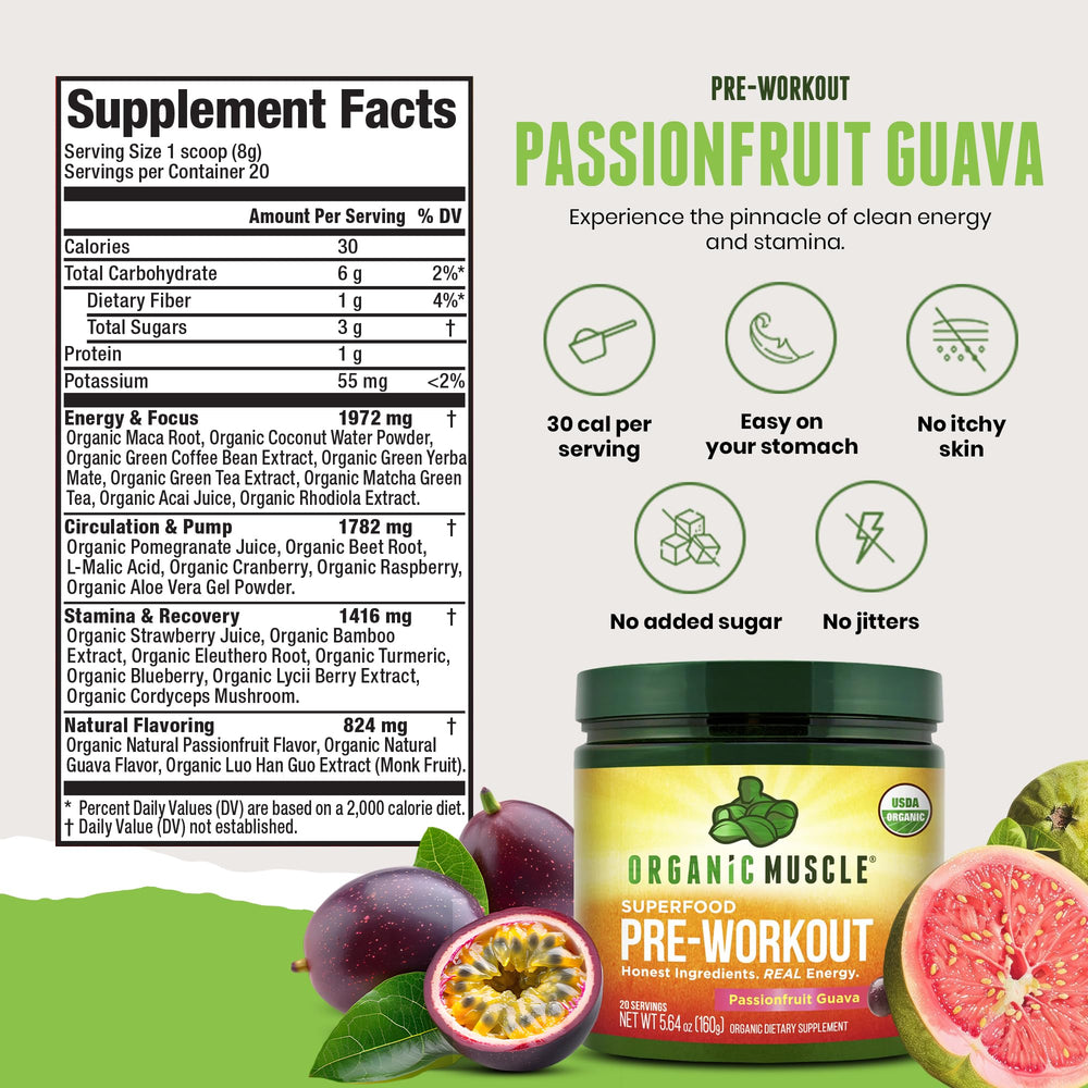 Measuring spoon with Organic Muscle powder for precise servings.
