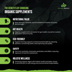 Close-up of Organic Muscle preworkout label highlighting USDA Organic certification.