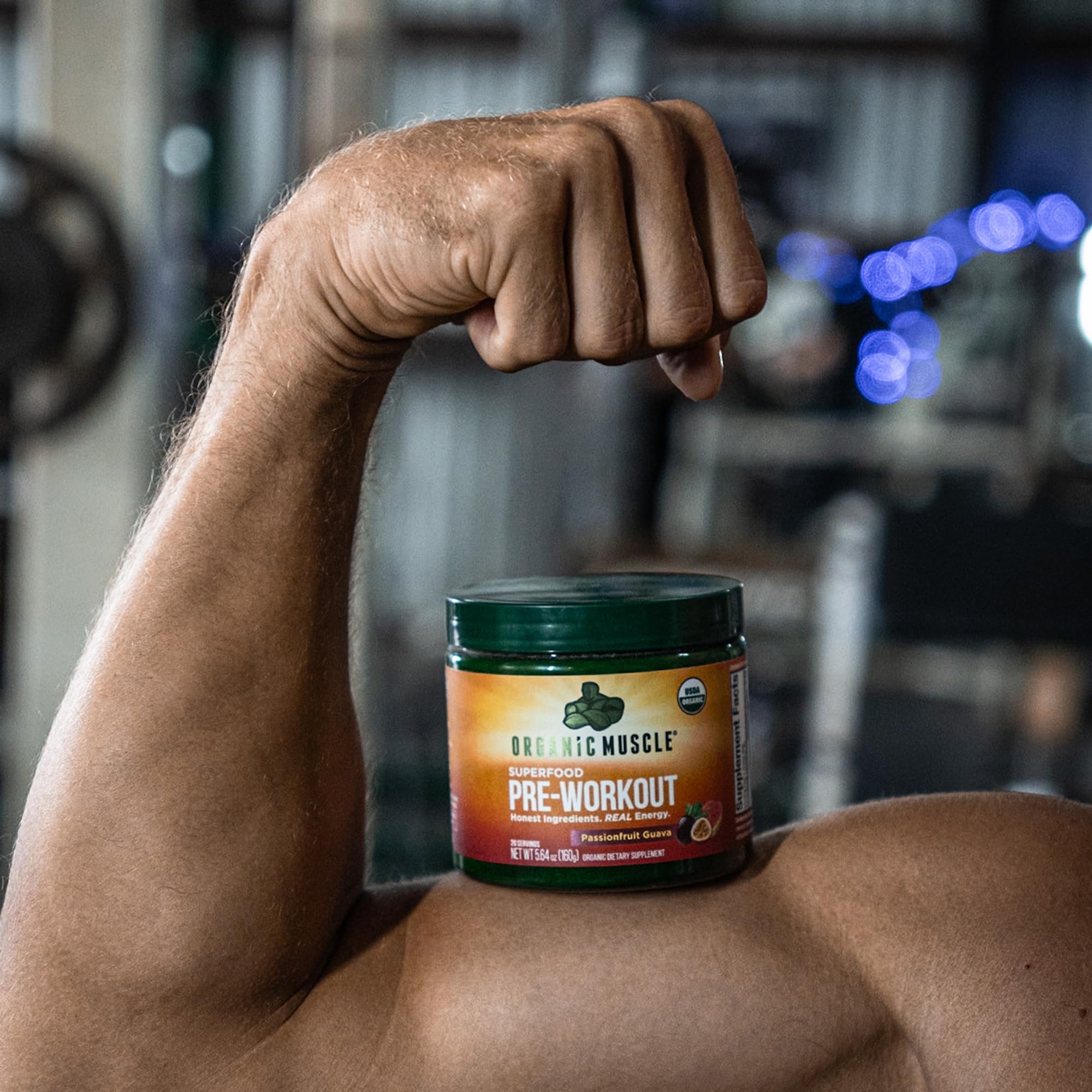 USDA Organic certification badge on Organic Muscle packaging.