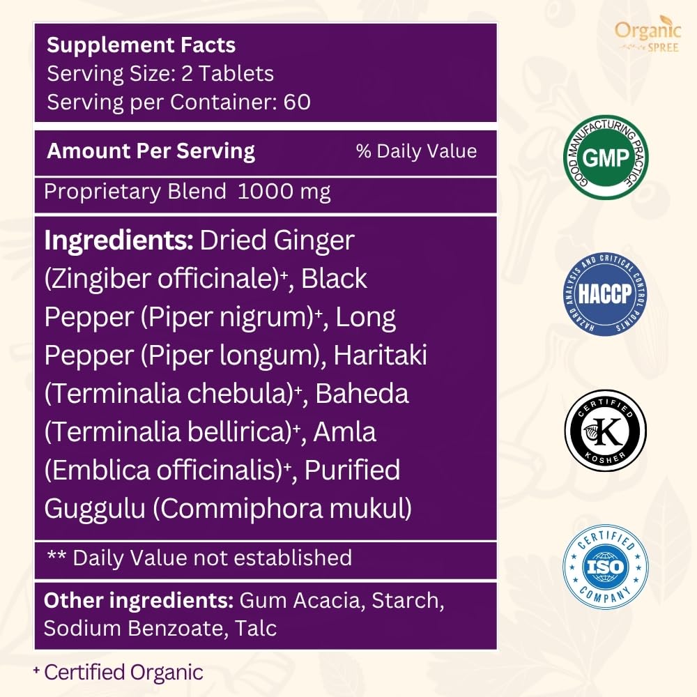 Organic Spree Medohar Guggulu herbal blend ingredients showcase traditional botanicals for balance.