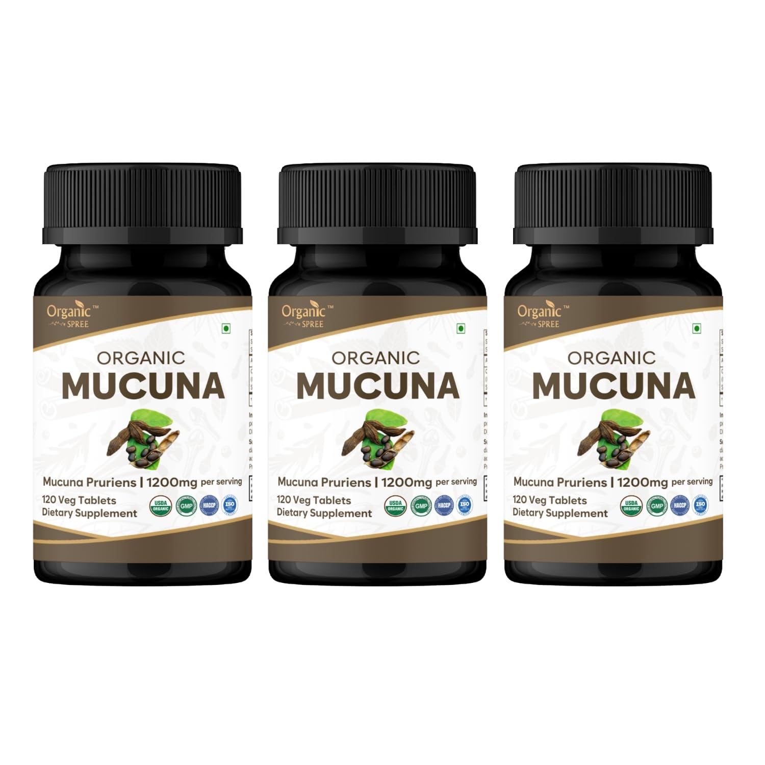 Organic Spree Mucuna 120 tablets bottle for daily wellness.