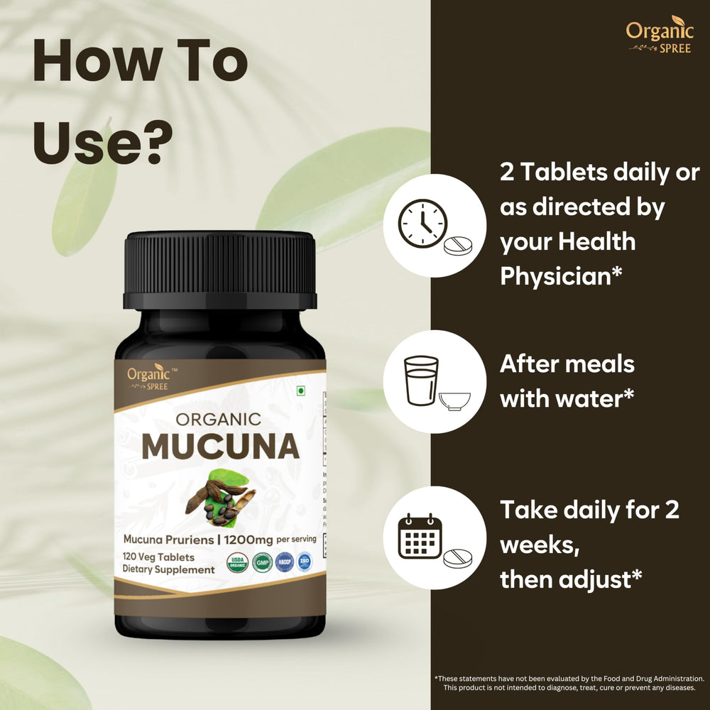 Organic Spree Mucuna tablets close-up highlighting texture and potency.