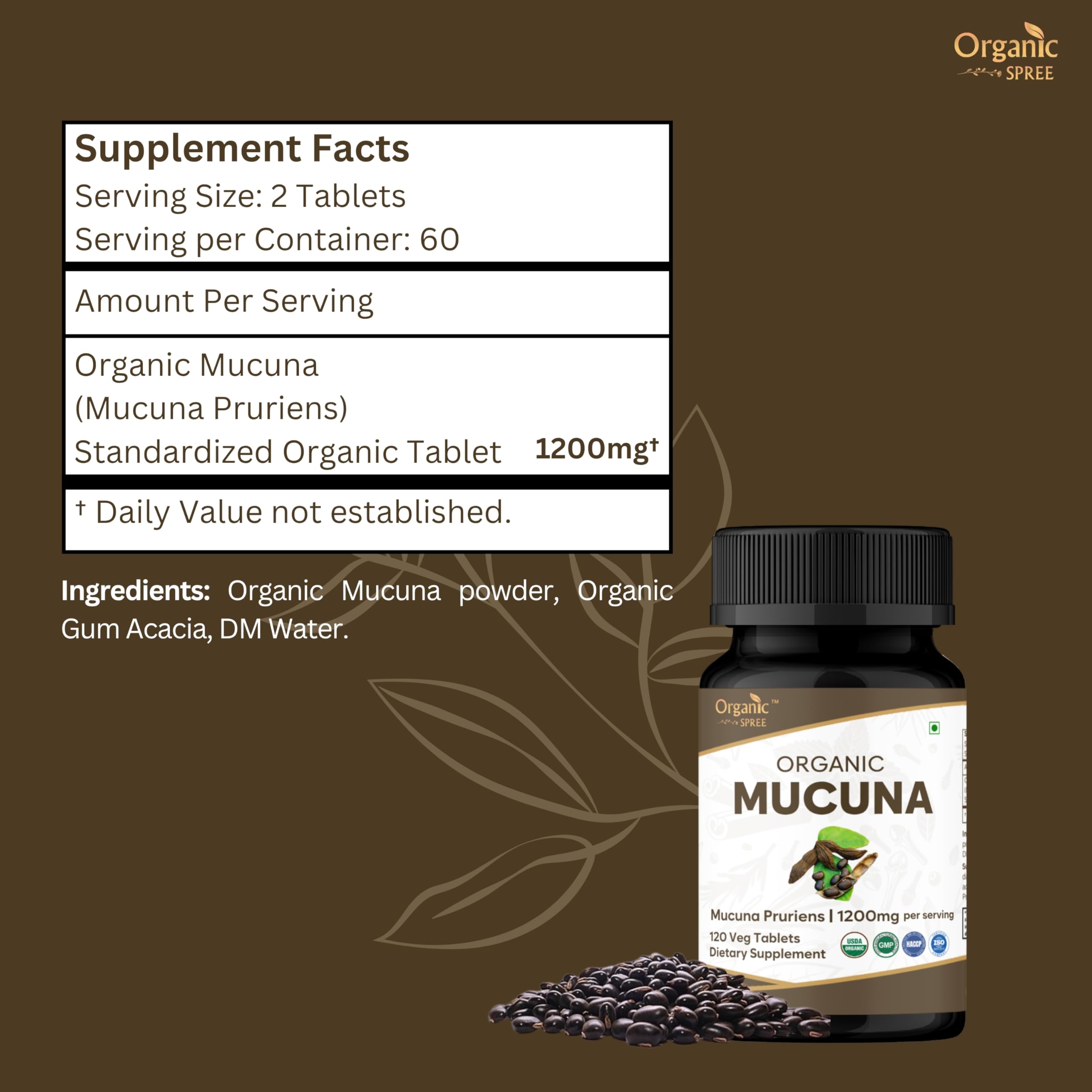 Organic Spree Mucuna with USDA Organic seal on label.
