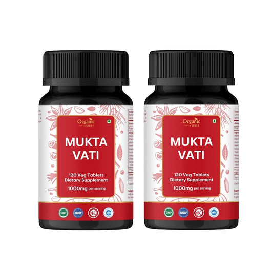 Organic Spree Mukta Vati bottle front shows the label for heart health support