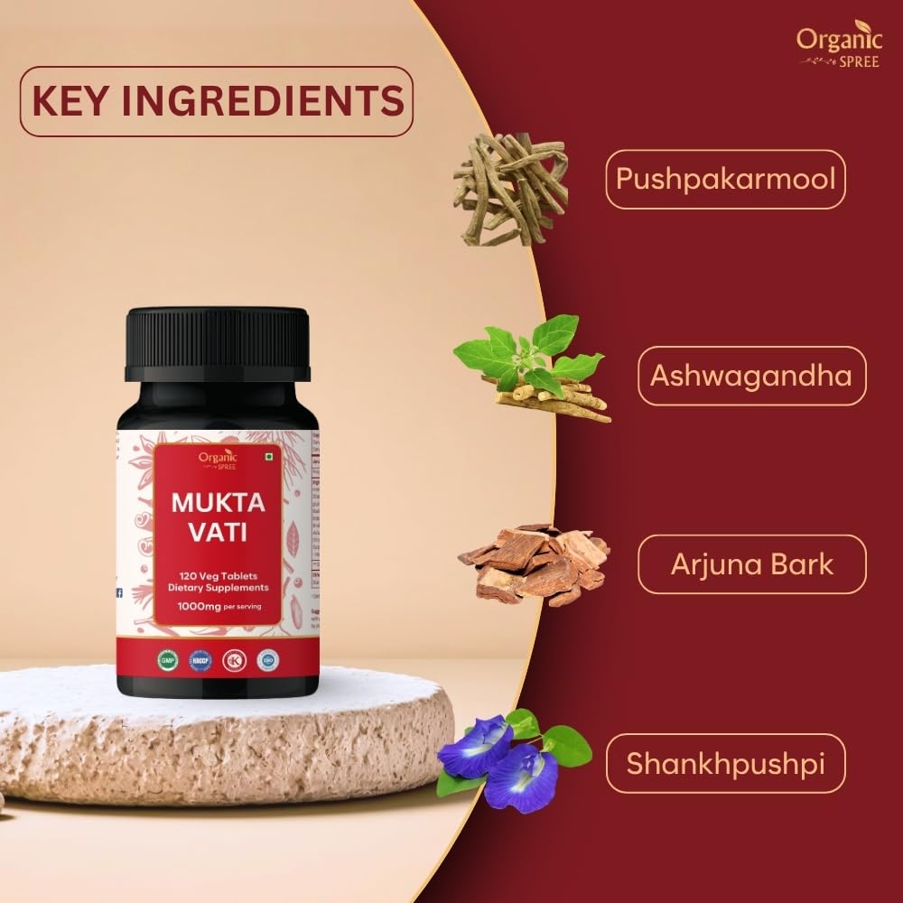 Organic Spree Mukta Vati packaging displays tablets and quality marks