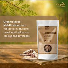 Organic Spree Mulethi sticks packaging – clean, natural origin for authentic Ayurveda.