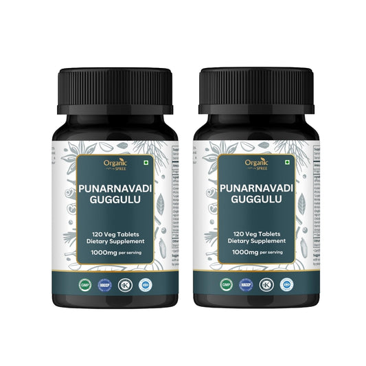 Organic Spree Punarnavadi Guggulu bottle showing herbal blend and kidney support potential