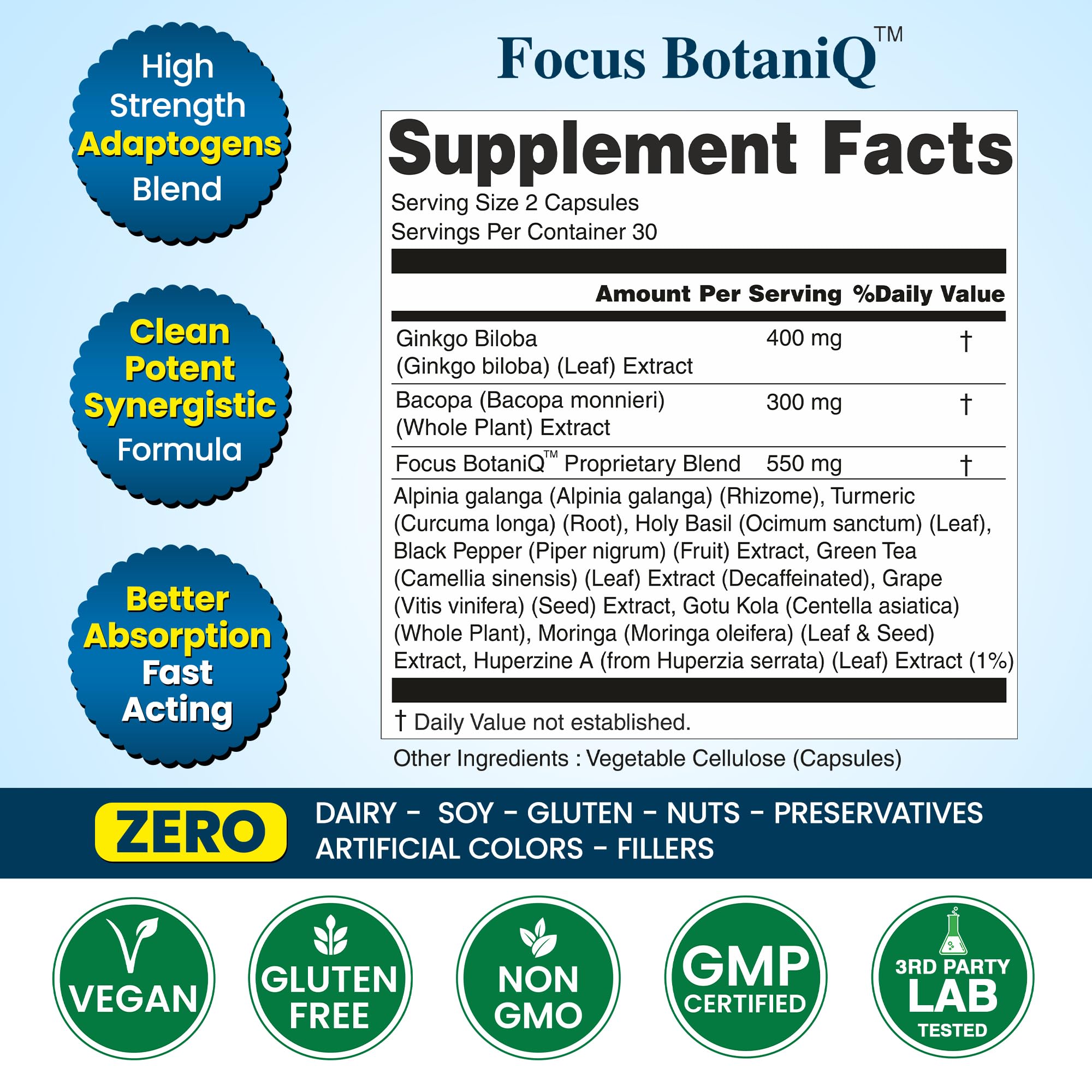 Black Pepper Extract boosts absorption in FocusBotaniQ.