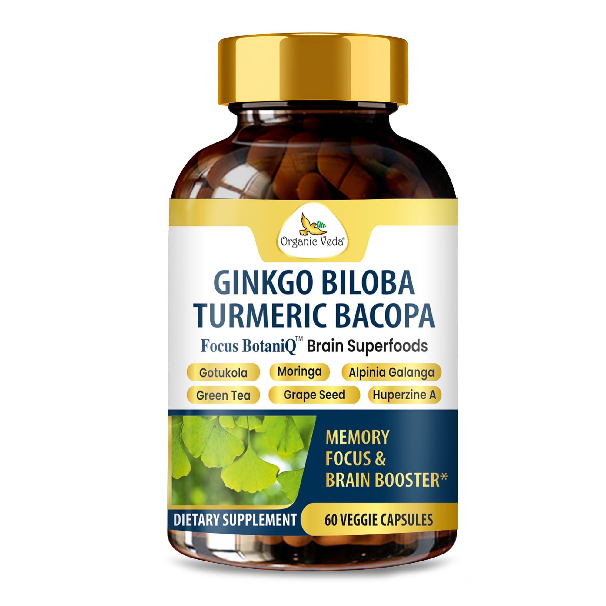 Organic Veda FocusBotaniQ bottle with capsules for daily mental clarity.