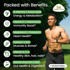 Organic Veda Moringa capsules veggie capsules sit beside a glass for easy daily intake.