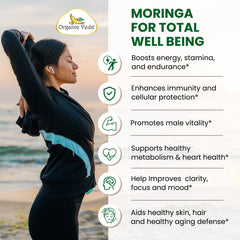 Organic Veda Moringa capsules in kitchen, supporting energy for daily tasks.