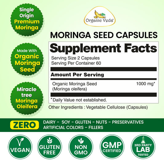 Organic Veda Moringa capsules pour, ready for your morning routine.
