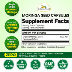 Organic Veda Moringa capsules pour, ready for your morning routine.