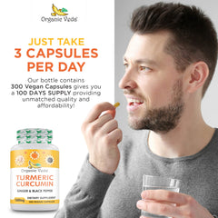 Organic Veda turmeric ginger capsules black pepper detail suggesting enhanced absorption