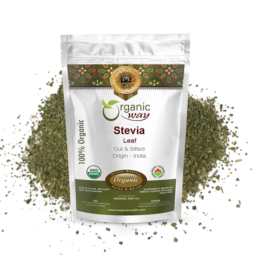 Organic Way Stevia leaf cut & sifted loose leaf bulk, easy to measure for everyday recipes.
