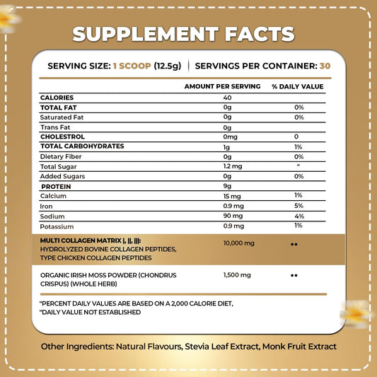 ORGANICS NATURE collagen peptides with Irish Sea Moss ready to mix into smoothies for daily vitality.