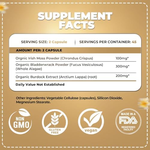 ORGANICS NATURE Irish Sea Moss capsules label closeup—minerals for daily vitality.