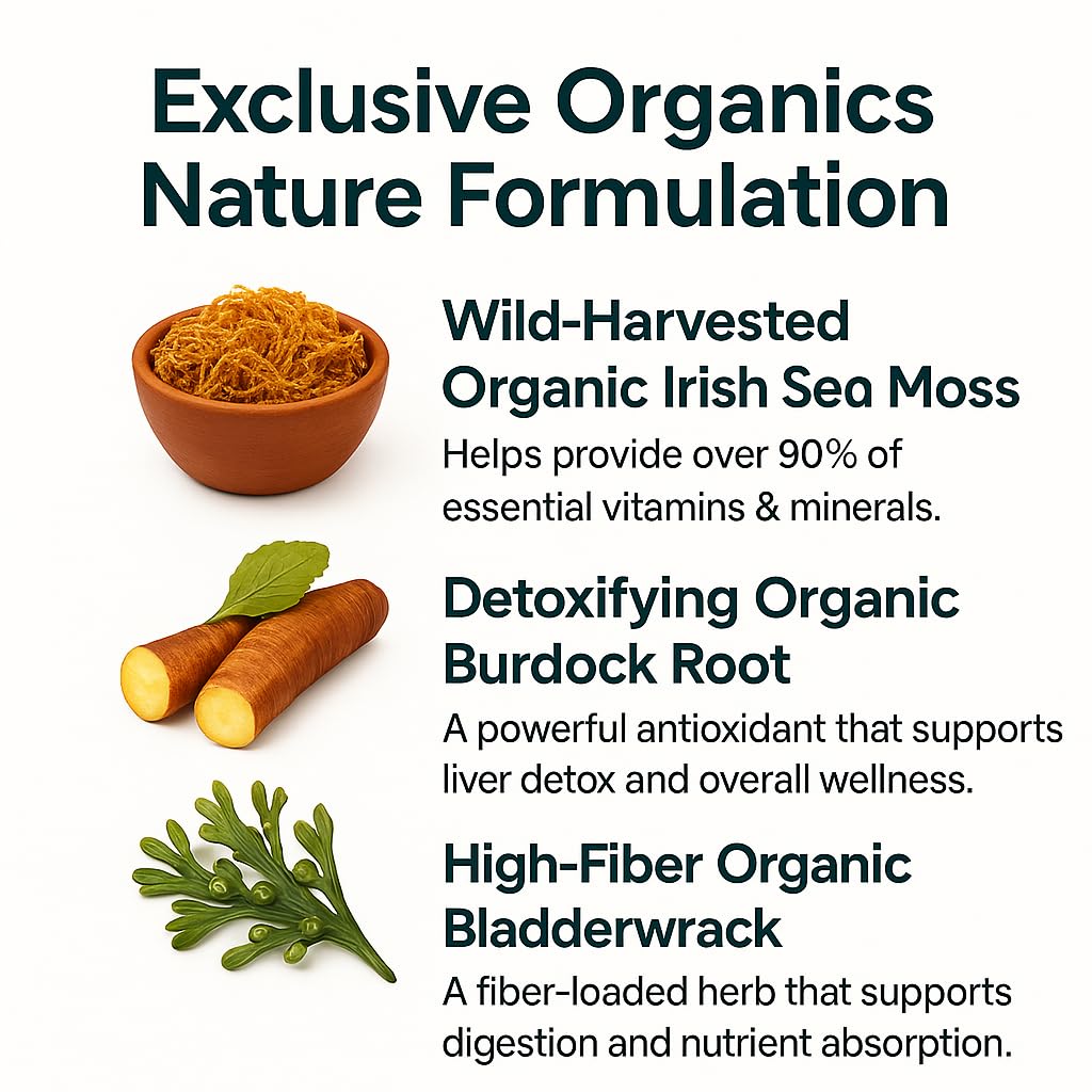 ORGANICS NATURE Irish Sea Moss capsules pour—easy daily routine.