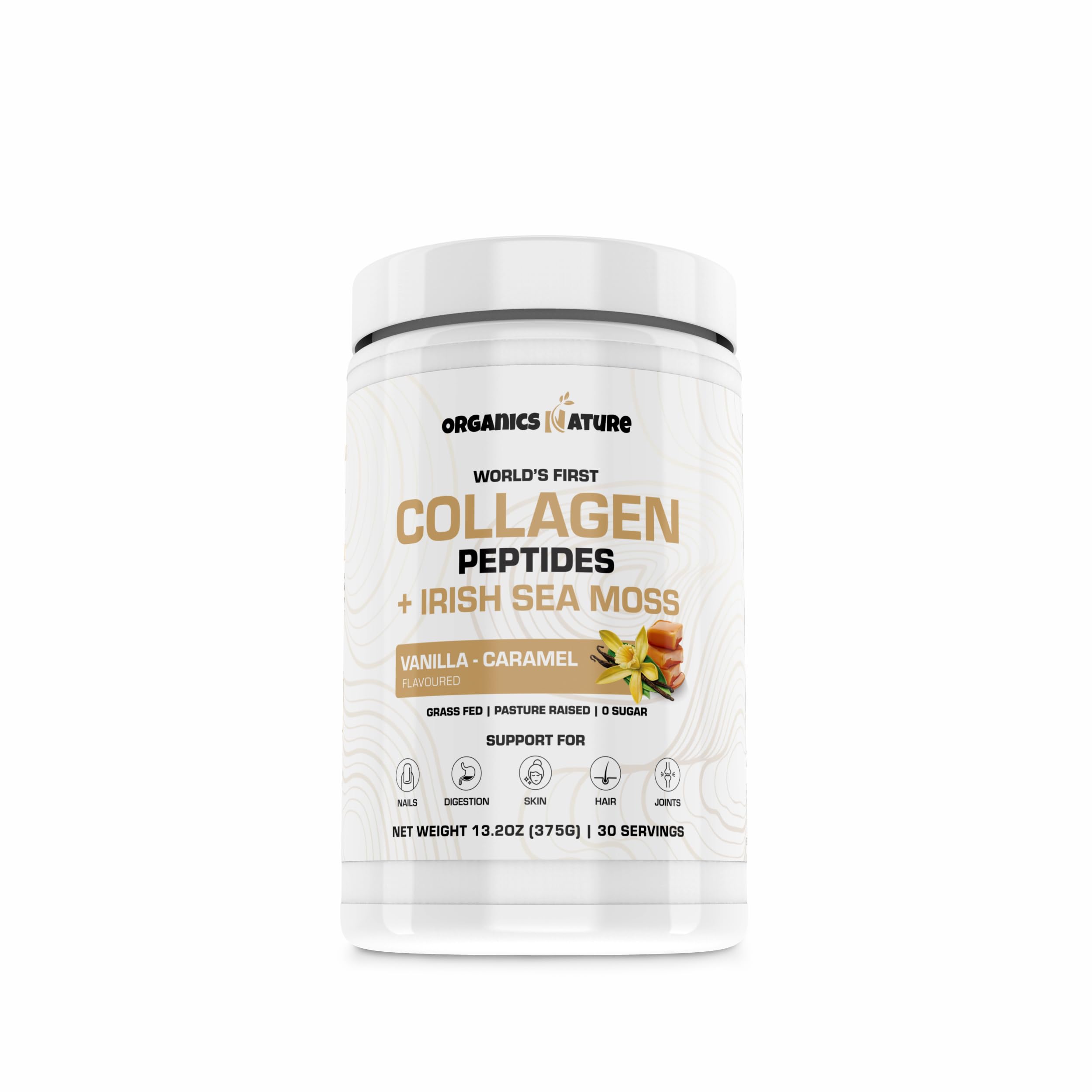 ORGANICS NATURE Vanilla Caramel Collagen Powder jar supports healthy-looking skin, hair, and nails.