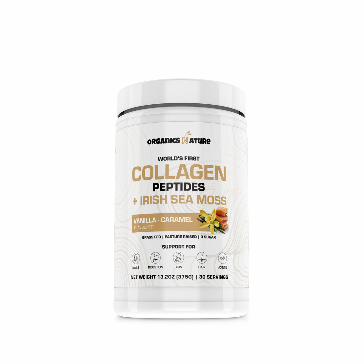 ORGANICS NATURE Vanilla Caramel Collagen Powder jar supports healthy-looking skin, hair, and nails.