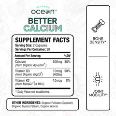 Organics Ocean Better Calcium capsules pack close-up highlighting vegan algae calcium.