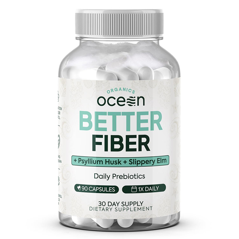 Organics Ocean Better Fiber bottle promotes regularity and gentle digestion.
