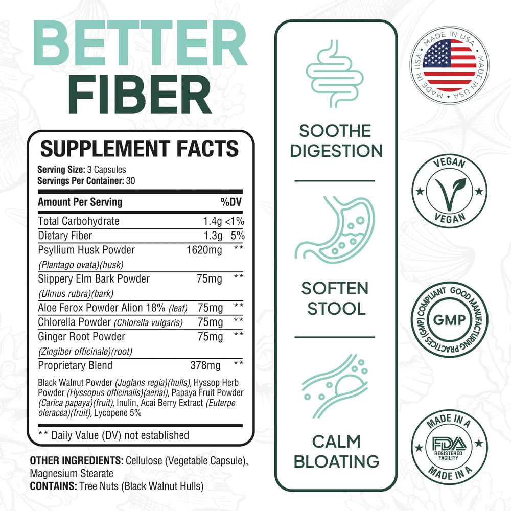 Organics Ocean Better Fiber capsules support daily fiber intake for comfortable bowel movements.