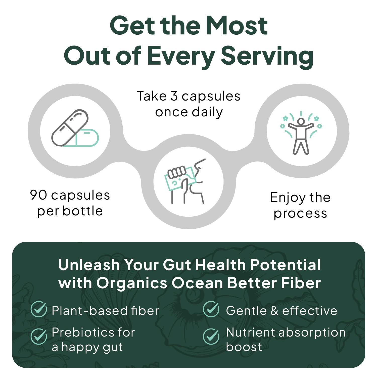 Organics Ocean Better Fiber ingredients psyllium slippery elm aloe ferox support gut comfort.
