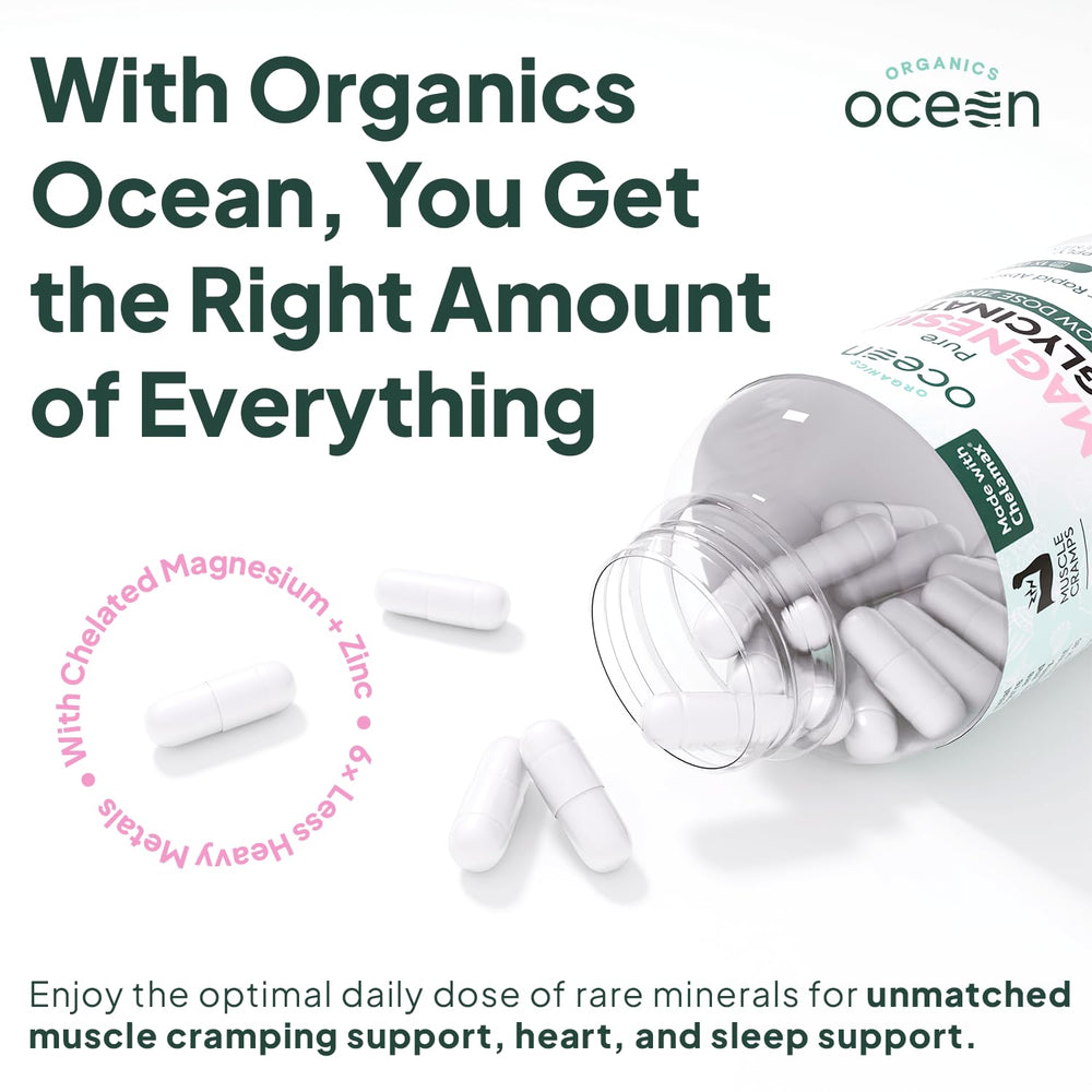 Organics Ocean Chelated formulation close-up showcases easy digestion and strong absorption.